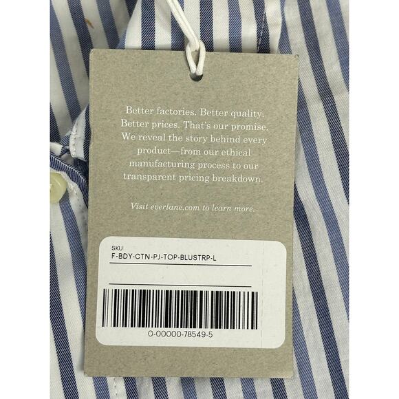 Everlane NWT Striped Cotton Button Down Top Blue White Coastal Minimalist L - Picture 4 of 8